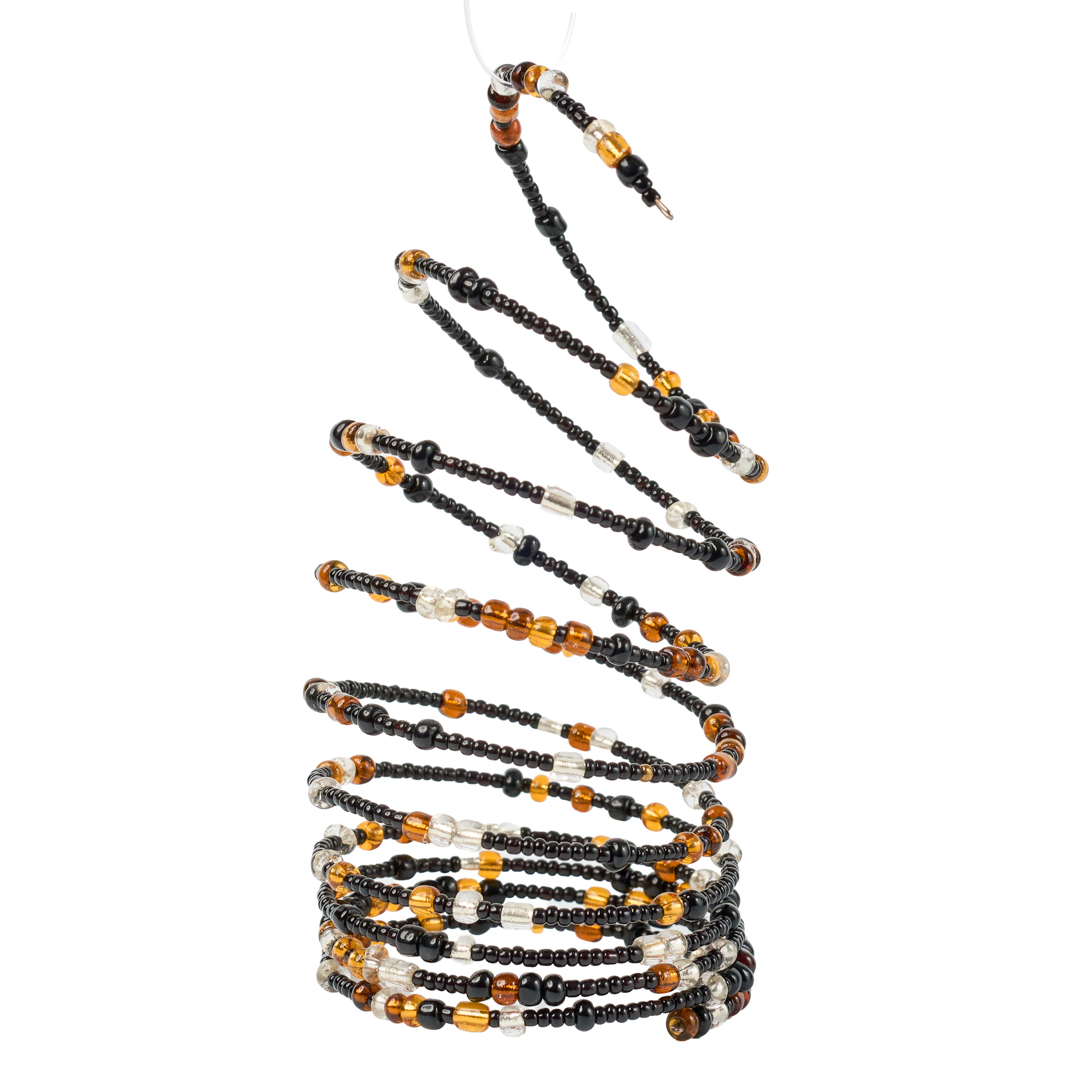 Handcrafted Maasai Beaded Jet-Black & Amber Coil Wrap Bracelet