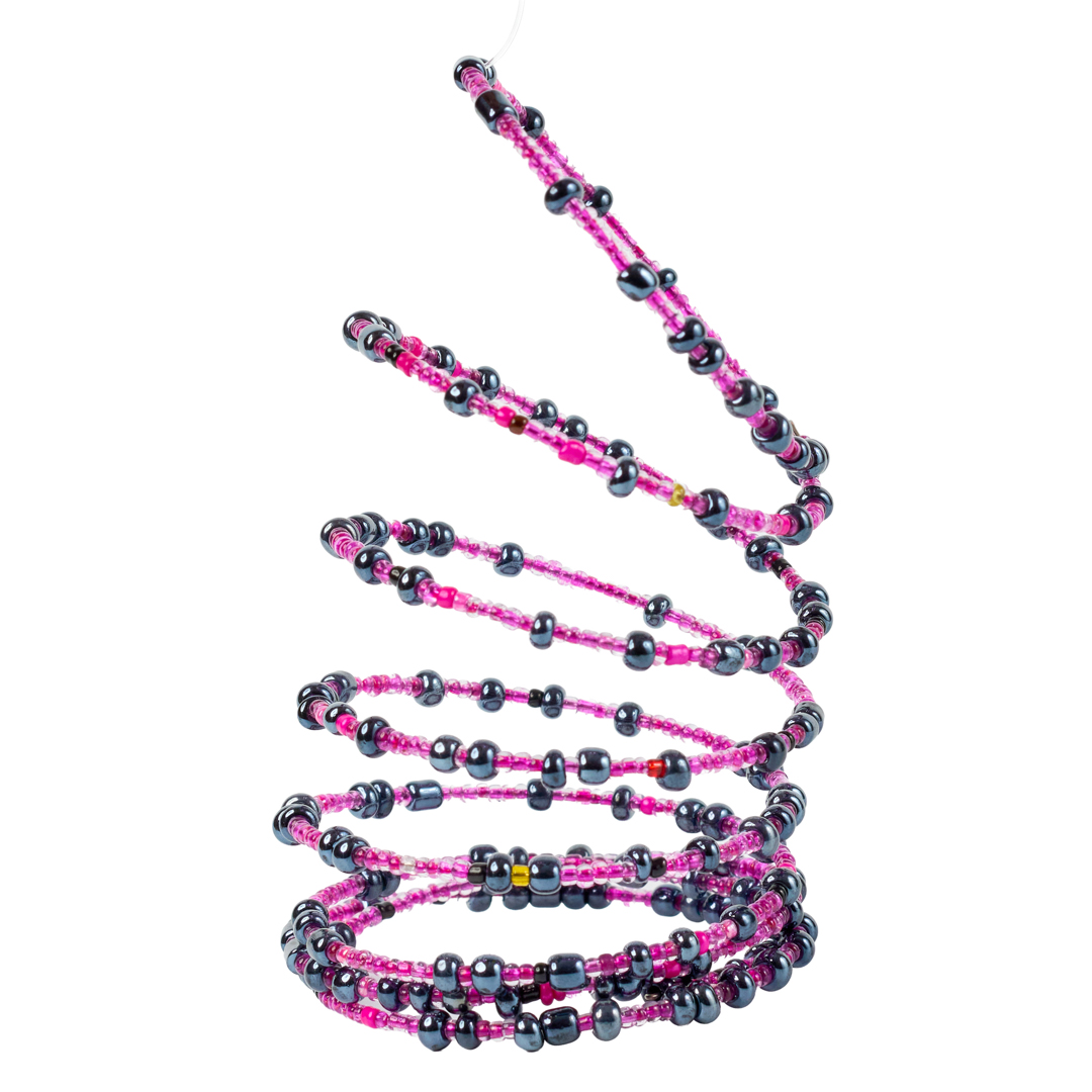 Handcrafted Maasai Beaded Orchid & Gunmetal Coil Wrap Bracelet