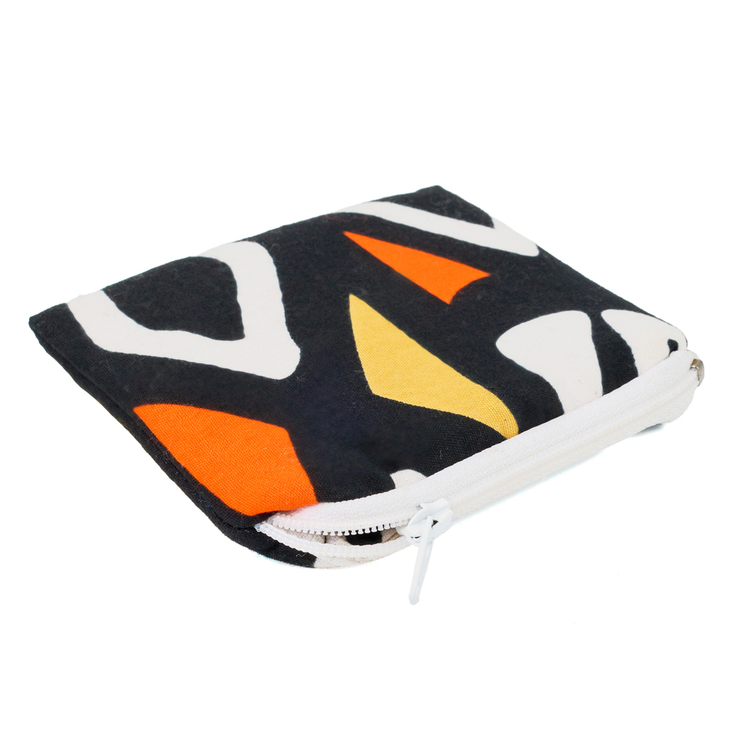 Handcrafted African Print Canvas Coin Purse-Monochrome Abstract Shapes