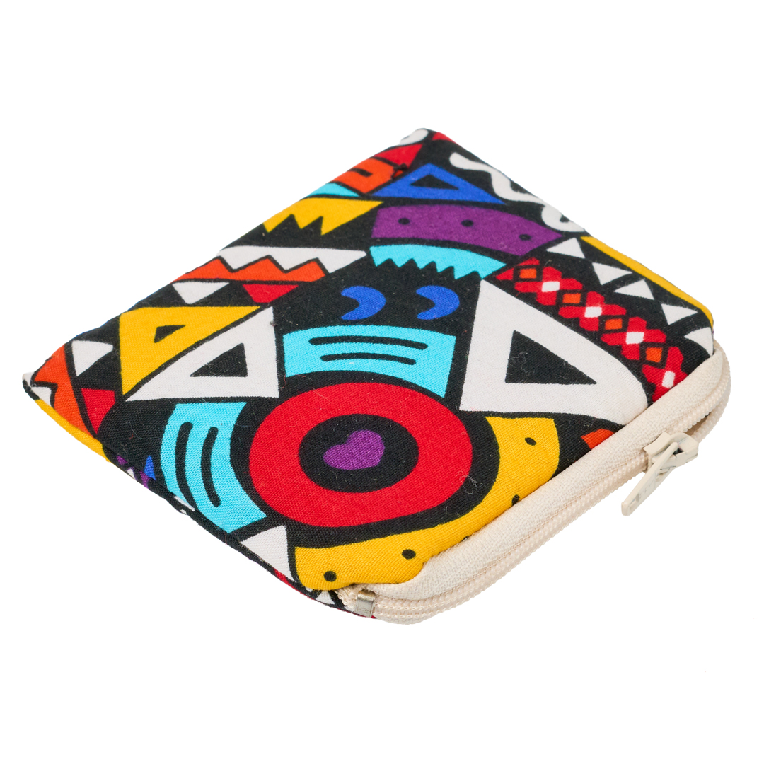 Handcrafted African Print Canvas Coin Purse-Vibrant 90s Geometric