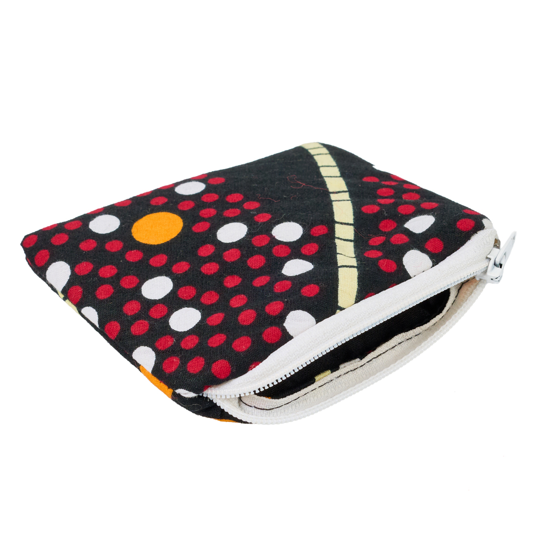Handcrafted African Print Canvas Coin Purse-Red & Black Polka Dot Grid
