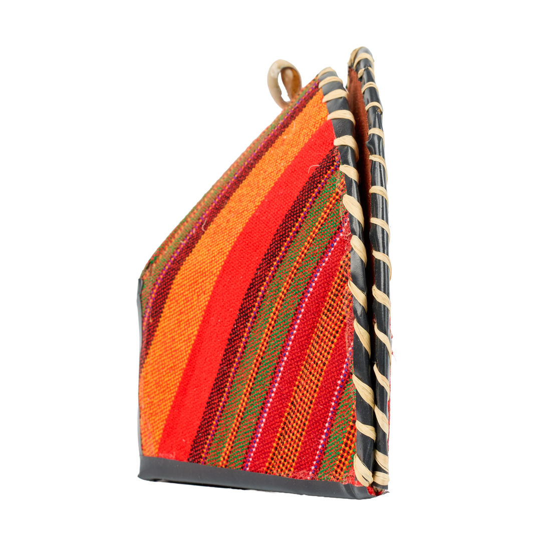 Handcrafted Foldable Banana Fiber Nativity Scene-Orange & Red Kikoi Stripe