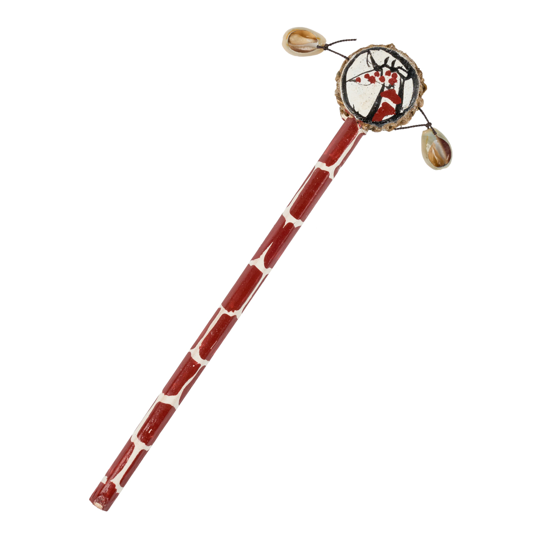 Handpainted Wooden Safari Animal Pencil -Giraffe with Cowrie Shells,full functional drum, art gift