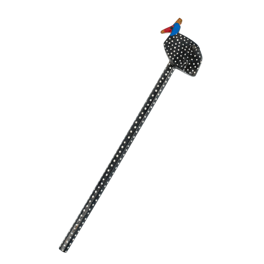 Hand-painted Wooden Safari Animal Pencil-Speckled Guinea Fowl, art gift, school event zoo