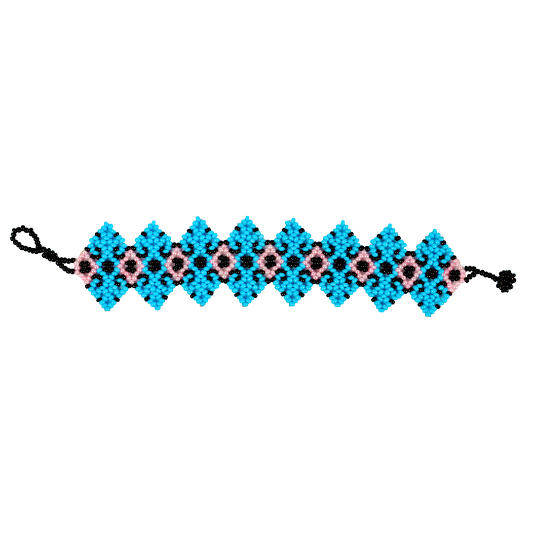 hand woven diamond shape multi color seed beads bracelet, pattern design, miyuki bracelet (Blue &pink)