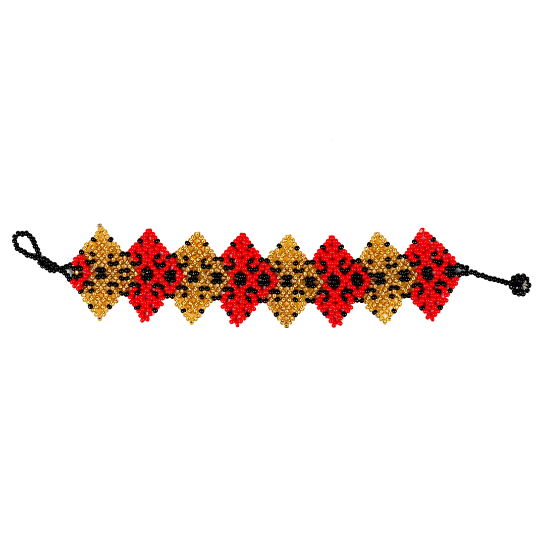 hand woven star shape multi color seed beads bracelet, pattern design, Miyuki bracelet(Deep Red & Gold)