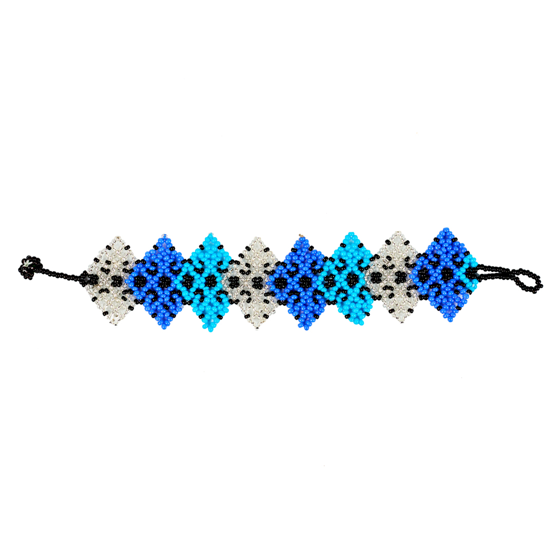 hand woven star shape multi color seed beads bracelet, pattern design, Miyuki bracelet(Ocean blue &Silver )