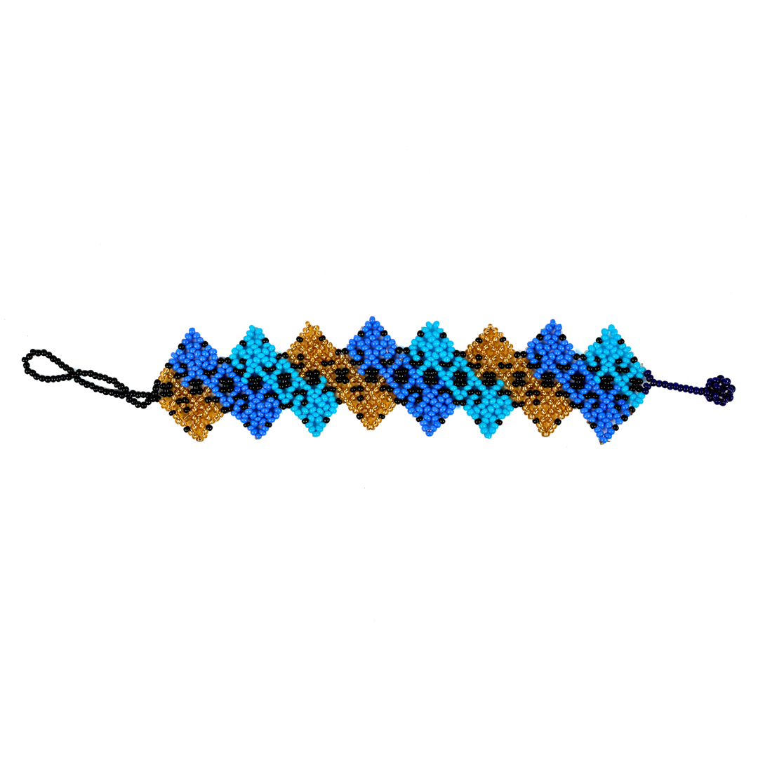 hand woven star shape multi color seed beads bracelet, pattern design, Miyuki bracelet( Cobalt & Bronze)
