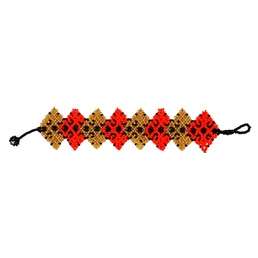 hand woven star shape multi color seed beads bracelet, pattern design, Miyuki bracelet(Fiery Red & Amber)
