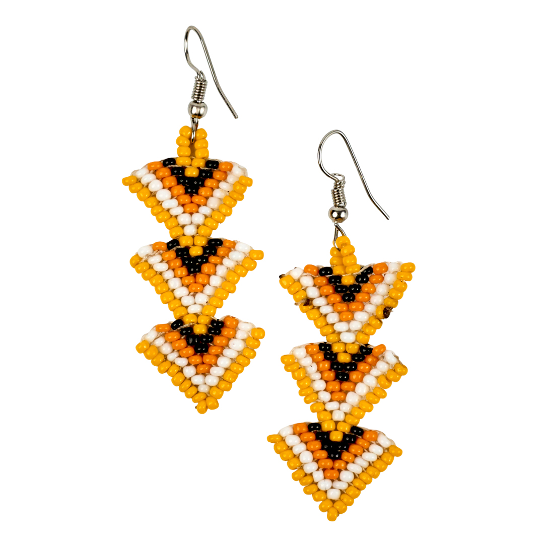 Maasai Beaded Tiered Triangle Earrings (Yellow, White & Black)