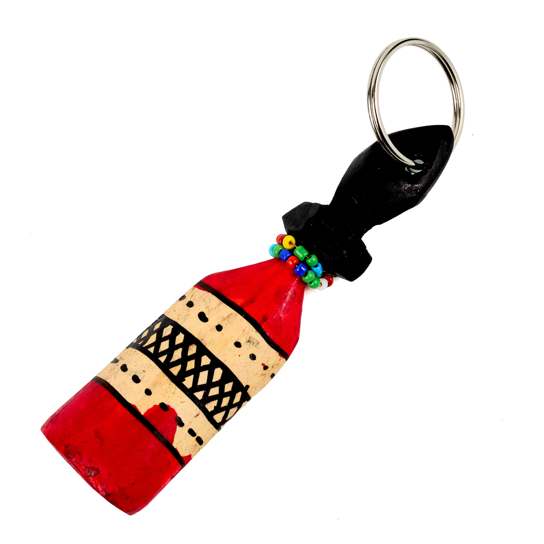 Hand-Carved Wooden Maasai Keychain (Beige Lattice Band)