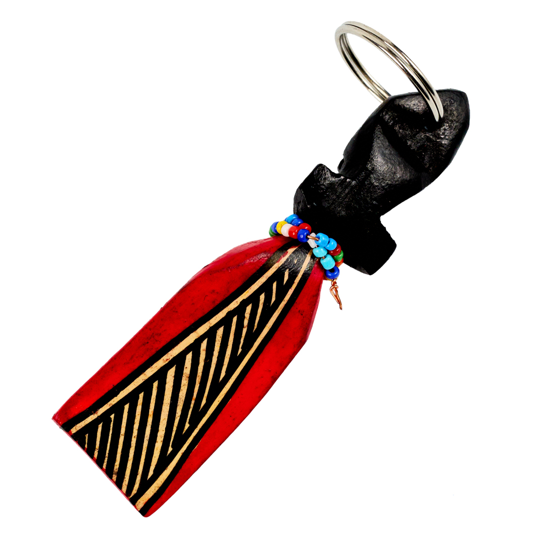Hand-Carved Wooden Maasai Keychain (Diagonal Striped Triangle)