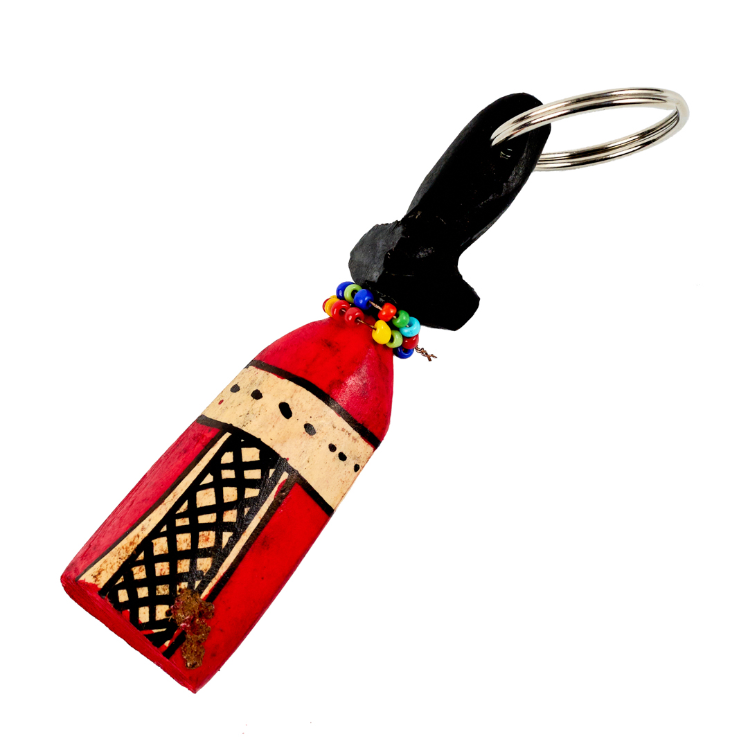 Hand-Carved Wooden Maasai Keychain (Dotted Top & Lattice Base)