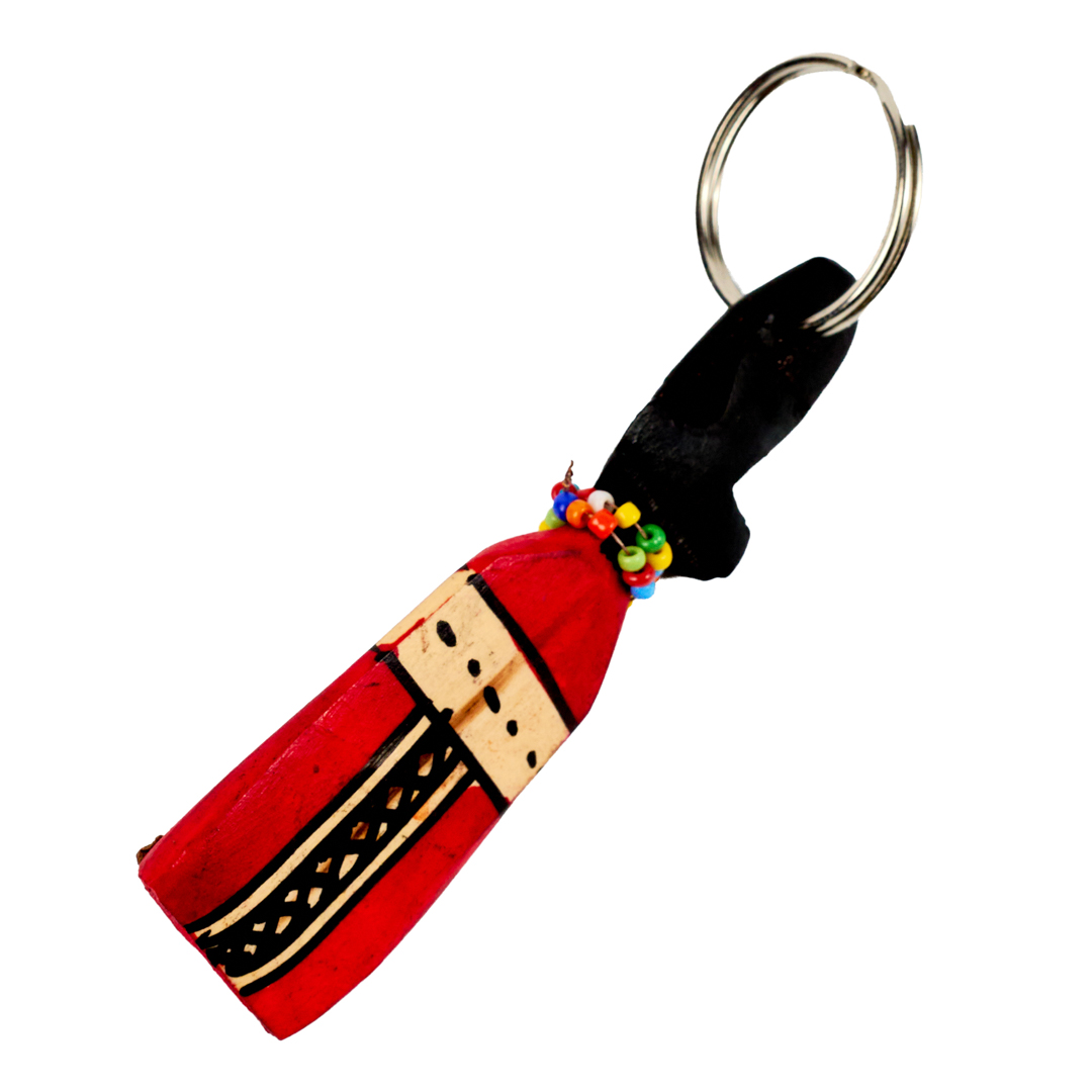 Hand-Carved Wooden Maasai Keychain (Vertical Patterned Stripe)