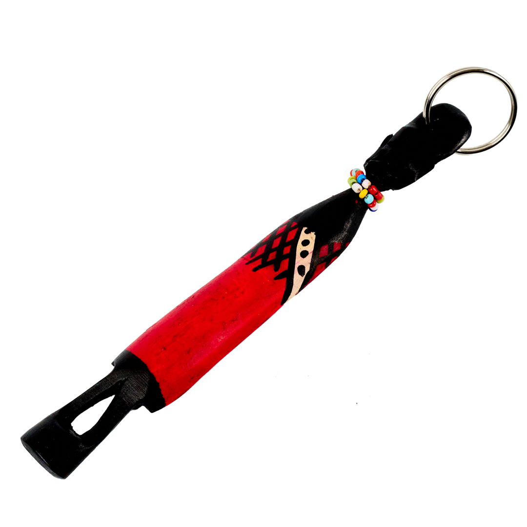 Handmade Wooden Maasai Warrior African Keychain (Elongated with Dotted Sash)