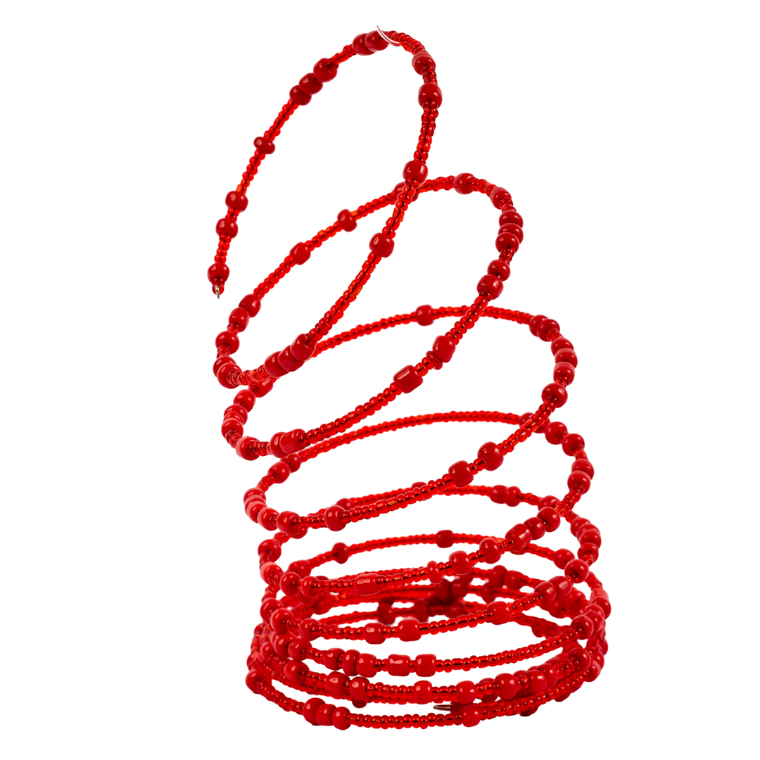 Maasai Beaded Coil Wrap Bracelet (Solid Crimson Red)