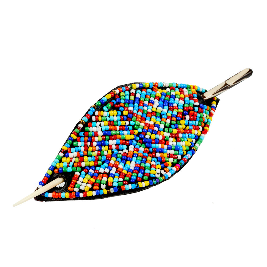 Maasai Beaded Leather Hair Barrette (Vibrant Rainbow Mix)