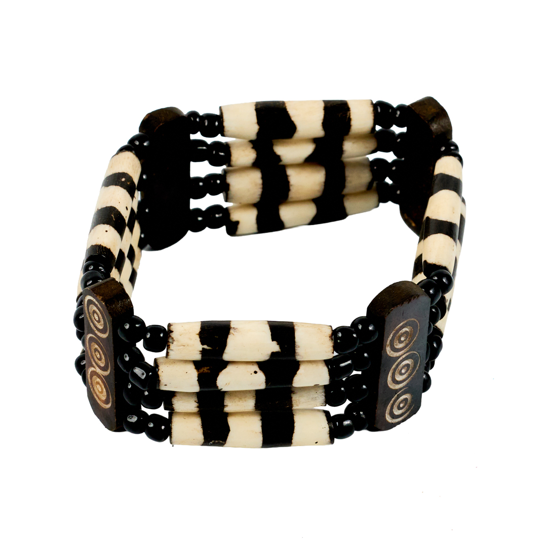 Handcrafted white & brown Bone Batik Tube Cuff Bracelet