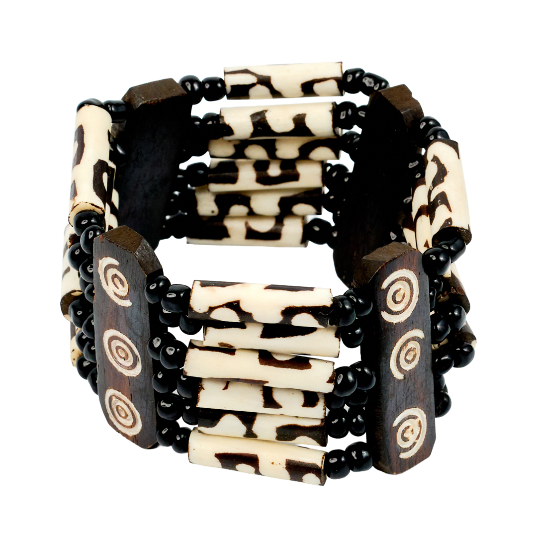 Handcrafted Bone Tube Cuff Bracelet (Animal Spot)