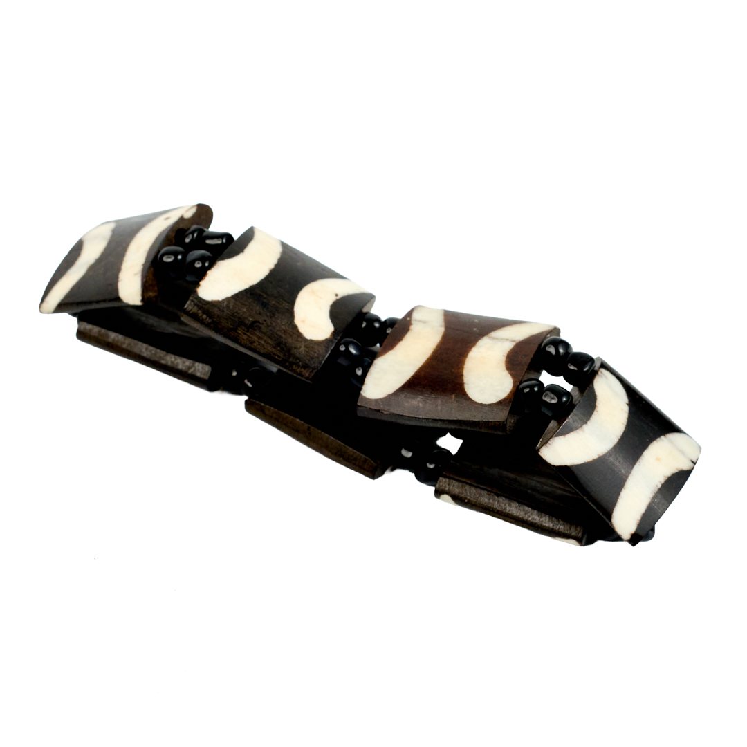 Handcrafted Bone Tube Cuff Bracelet (Diagonal Dash)