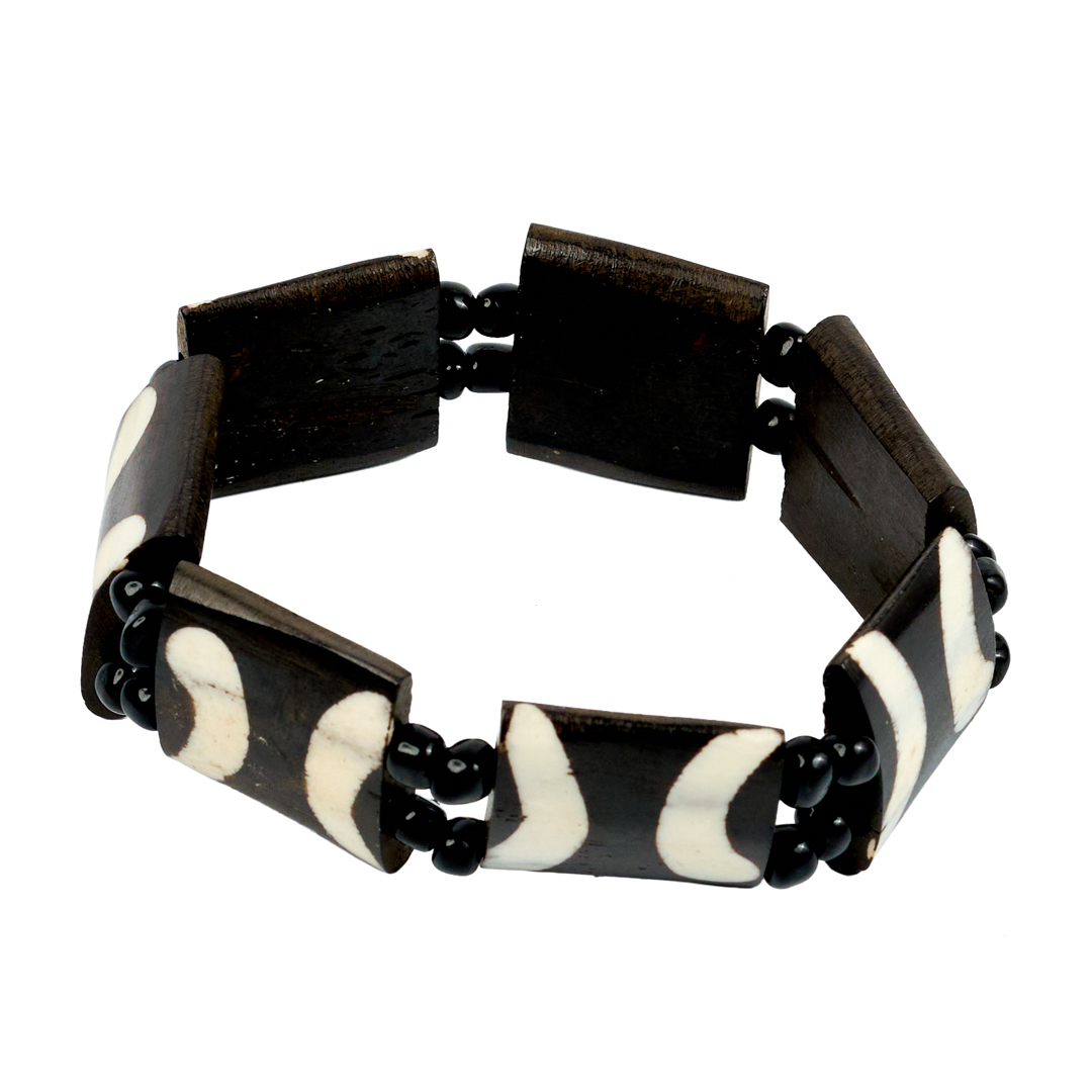 Handcrafted Bone Tile Stretch Bracelet (Abstract Crescent)