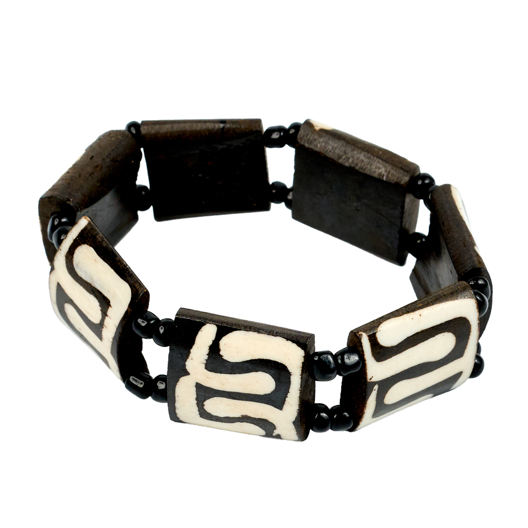 Handcrafted Bone Tile Stretch Bracelet (Geometric Maze)
