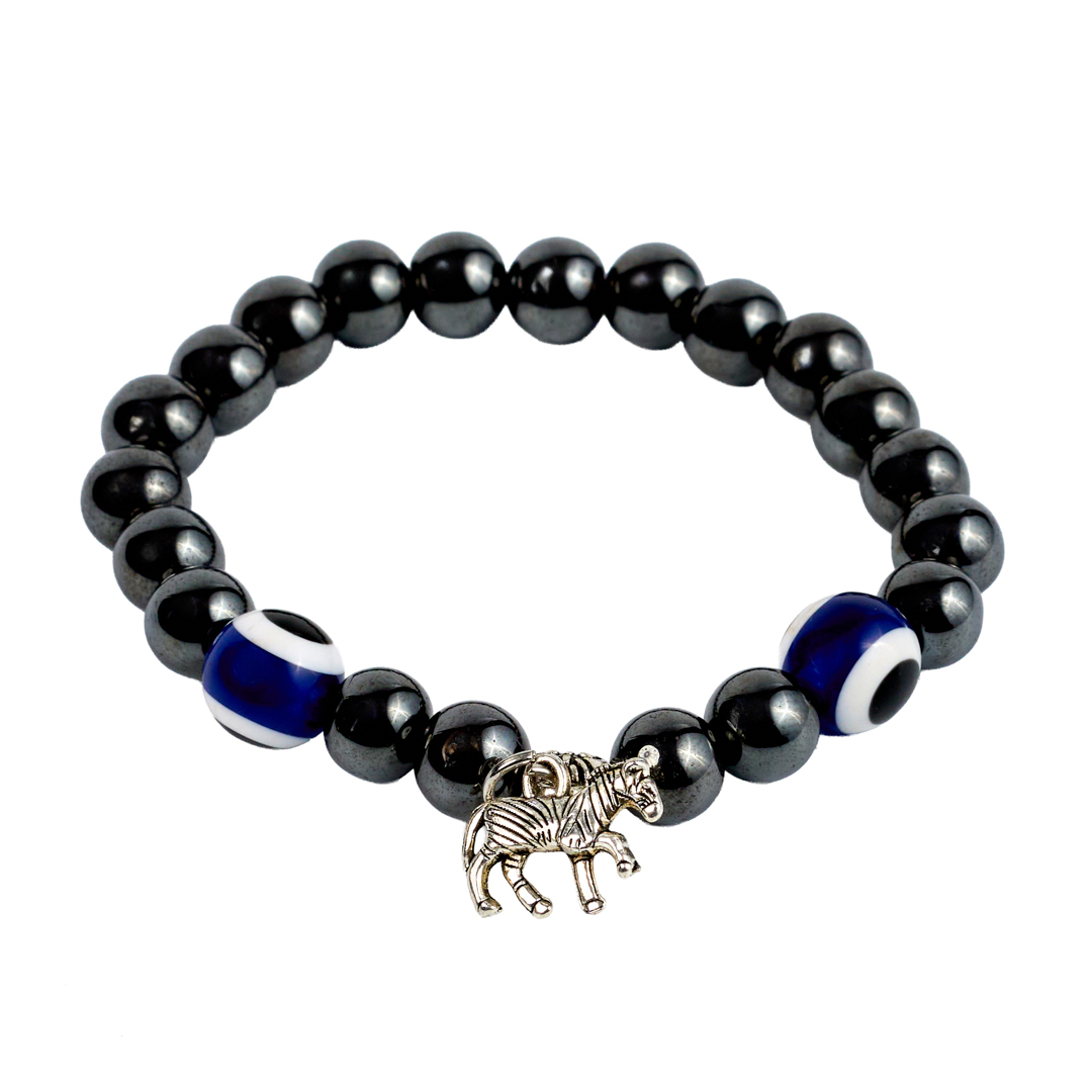Hematite Charm Bracelet (Blue Eye & Zebra)