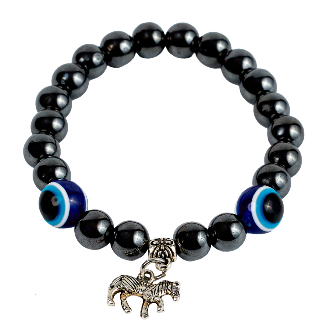 Hematite Charm Bracelet (Blue Eye & Zebra Variant)