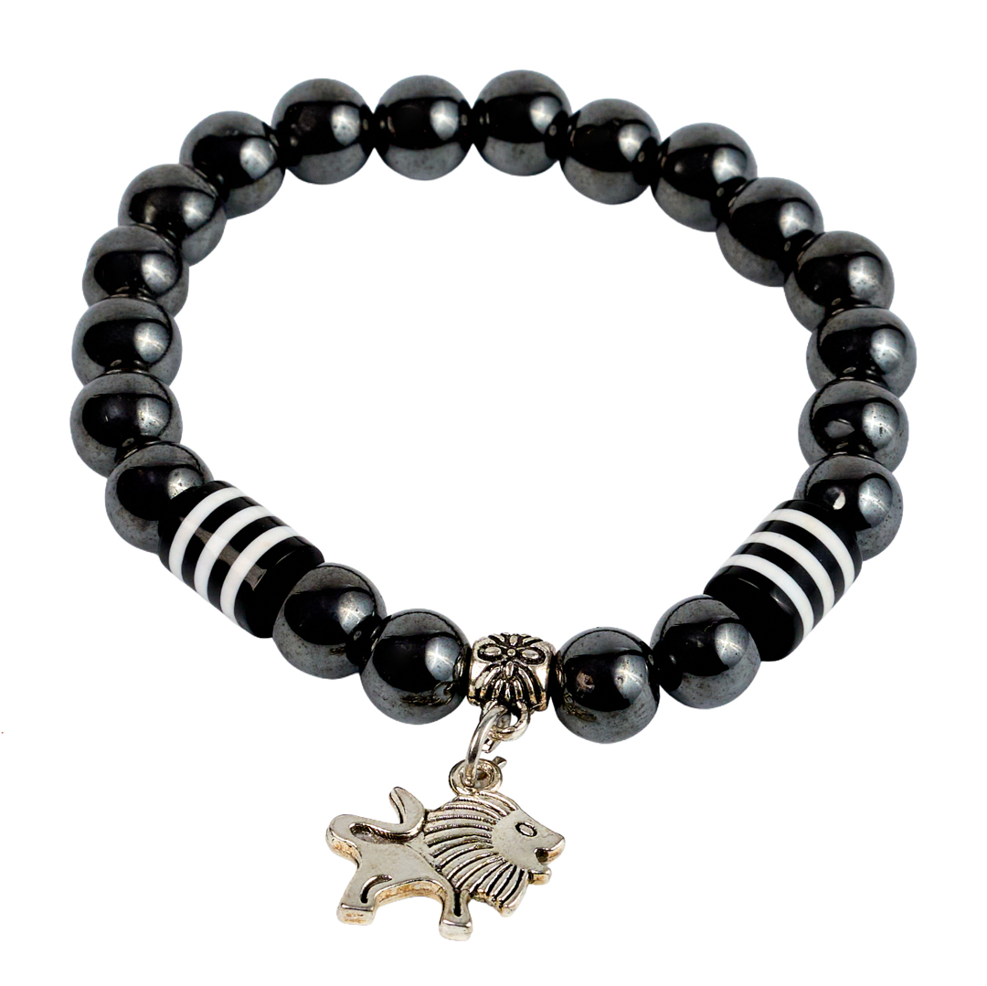 Hematite Charm Bracelet (B/W Stripe & Lion)