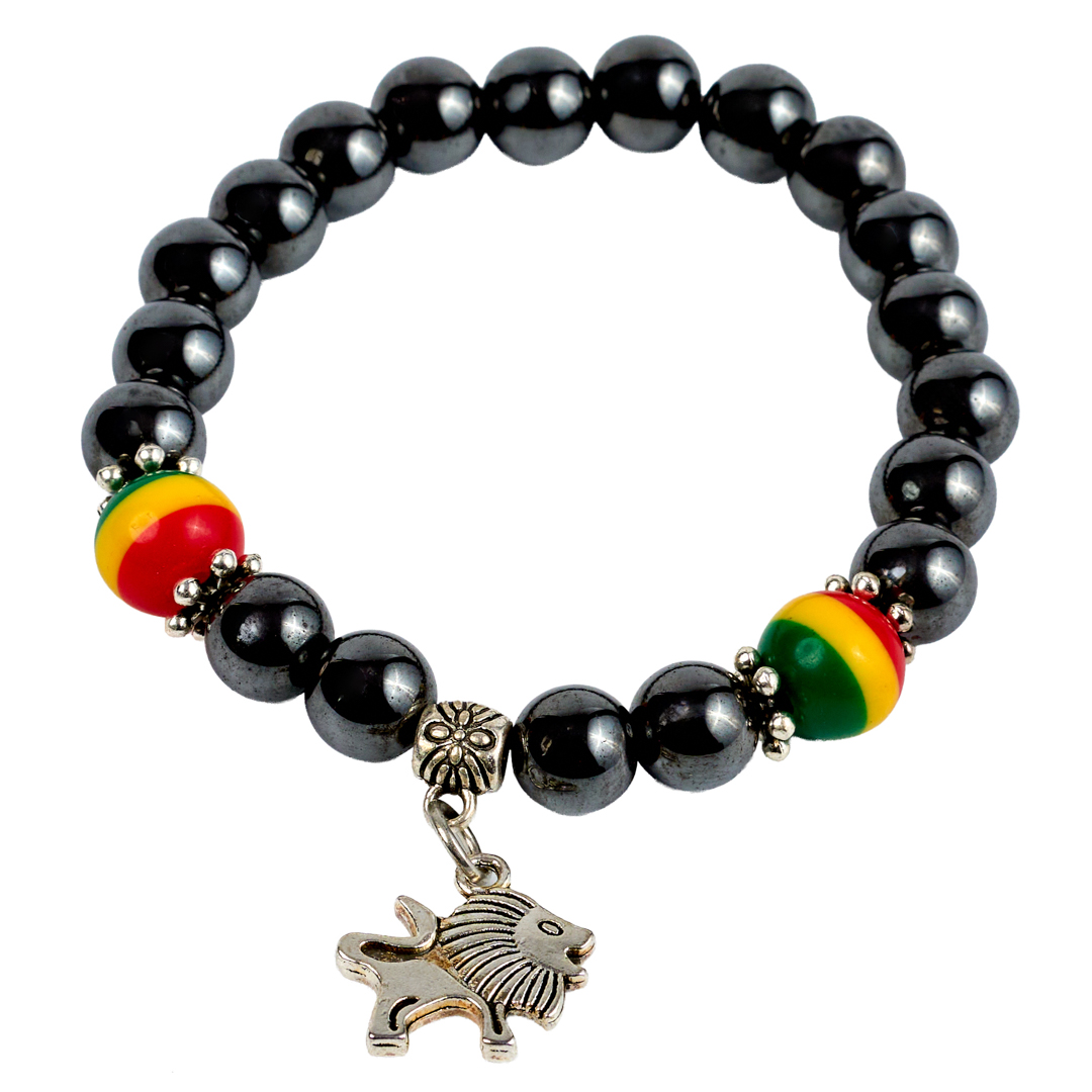 Hematite Rasta Colors Bracelet & Lion.