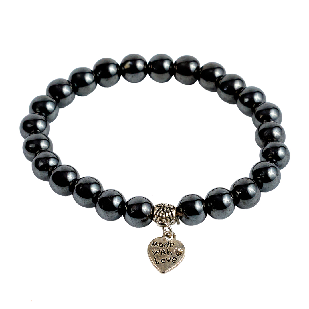 Hematite Charm Bracelet (Solid & "Made with Love" Heart)