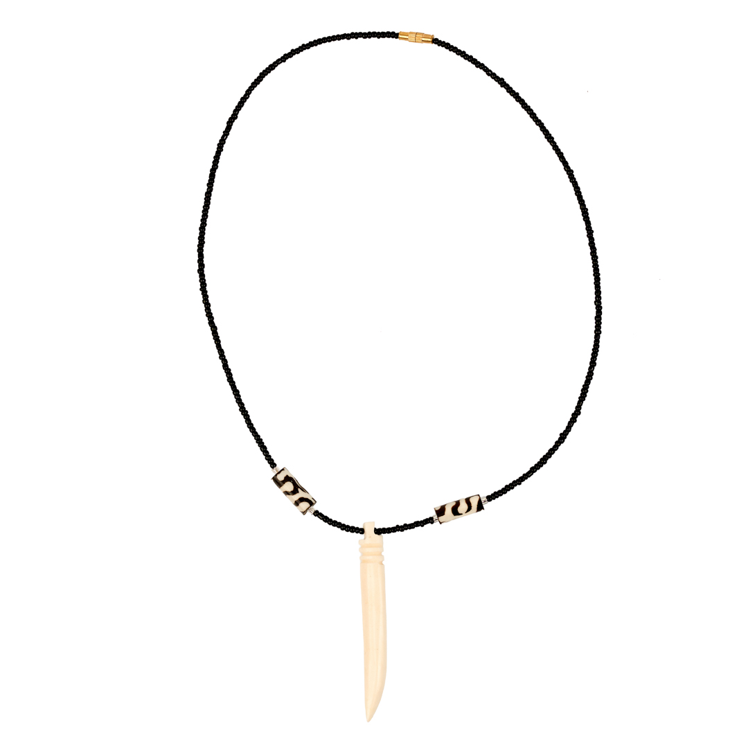 Maasai Seed Bead & Bone Necklace (Carved Cream Tusk)
