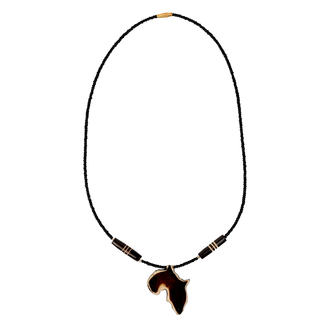Maasai Seed Bead & Bone Necklace (Batik Africa Map)