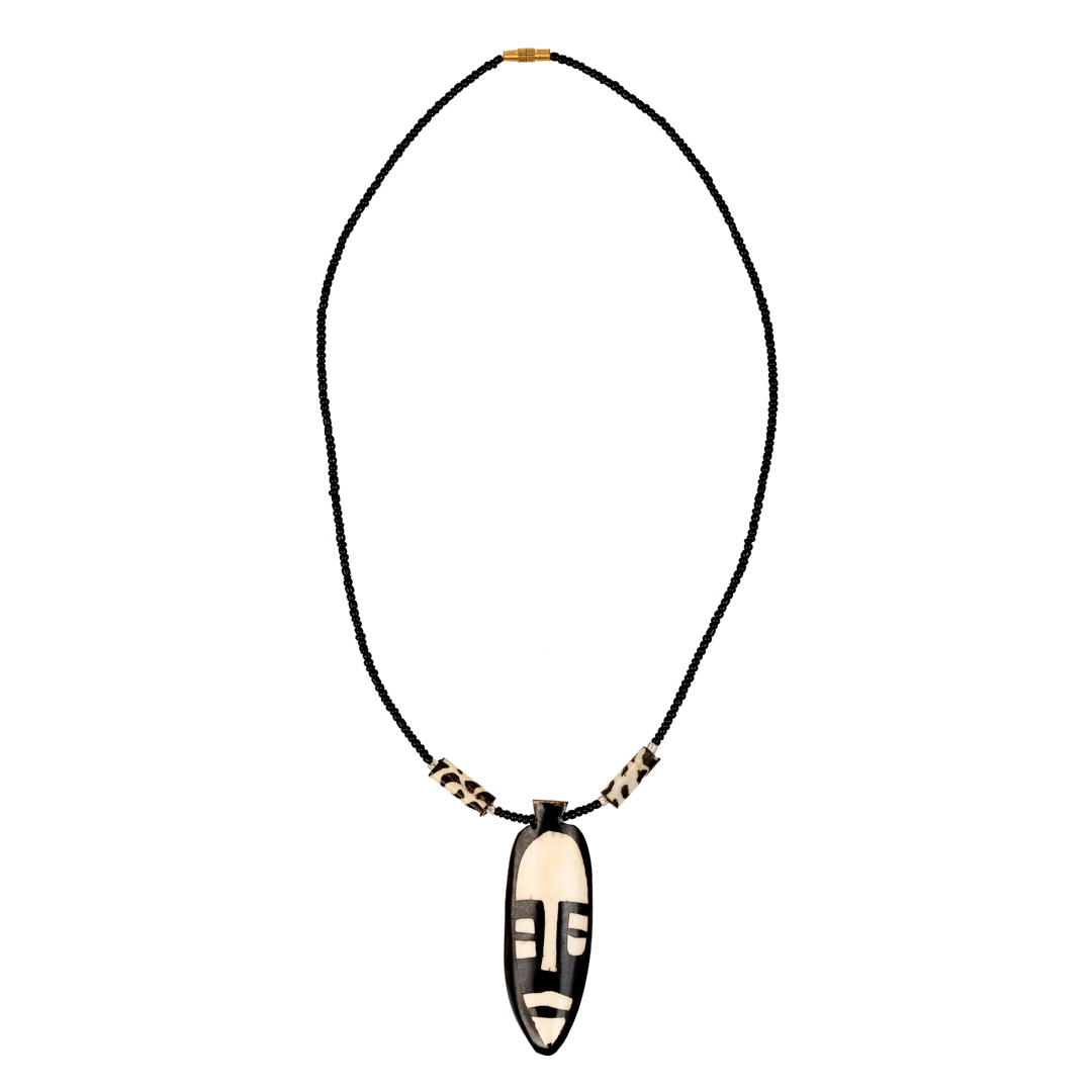Maasai Seed Bead & Bone Necklace (Traditional Mask pendant)