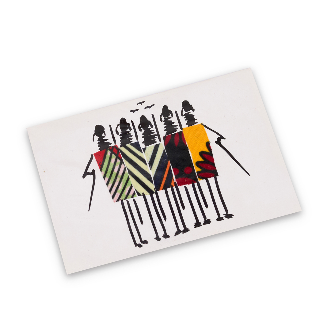 Handcrafted Kitenge Fabric Art Card (Five Figures Collage — Multi-Color Stripe)
