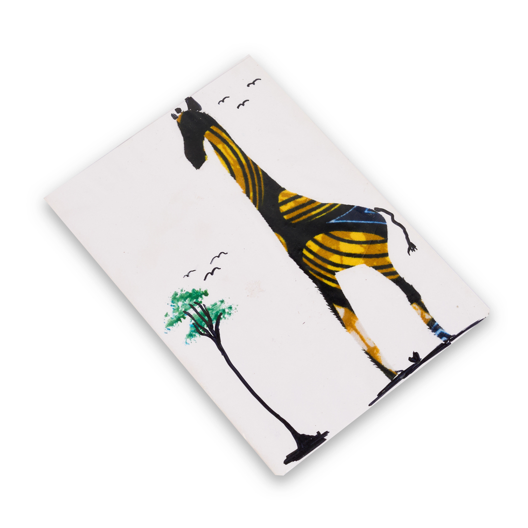 Handcrafted Kitenge Fabric Art Card (Stately Giraffe Silhouette)