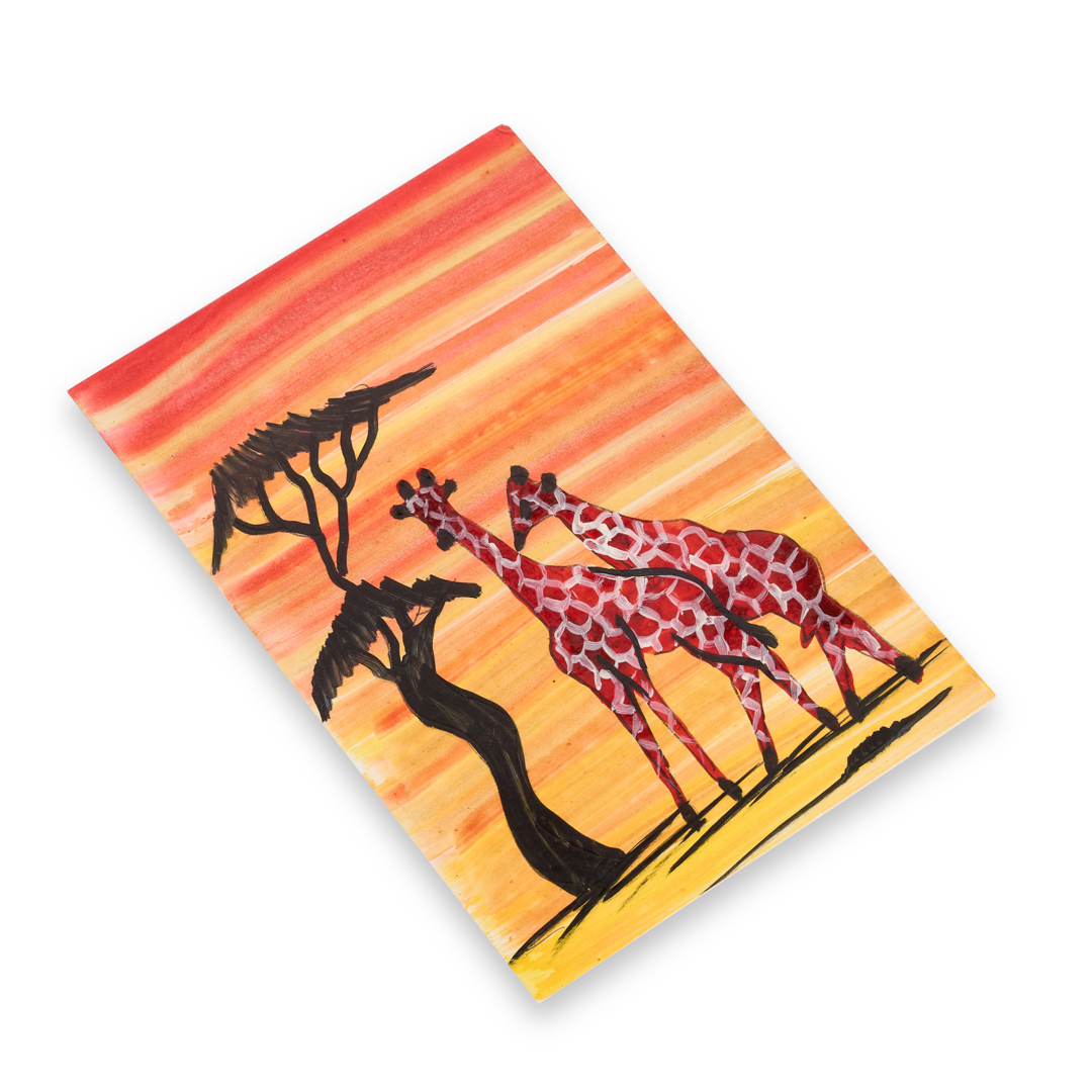 Hand-Painted Giraffe Pair, Savanna Landscape Sunset Art gift Card