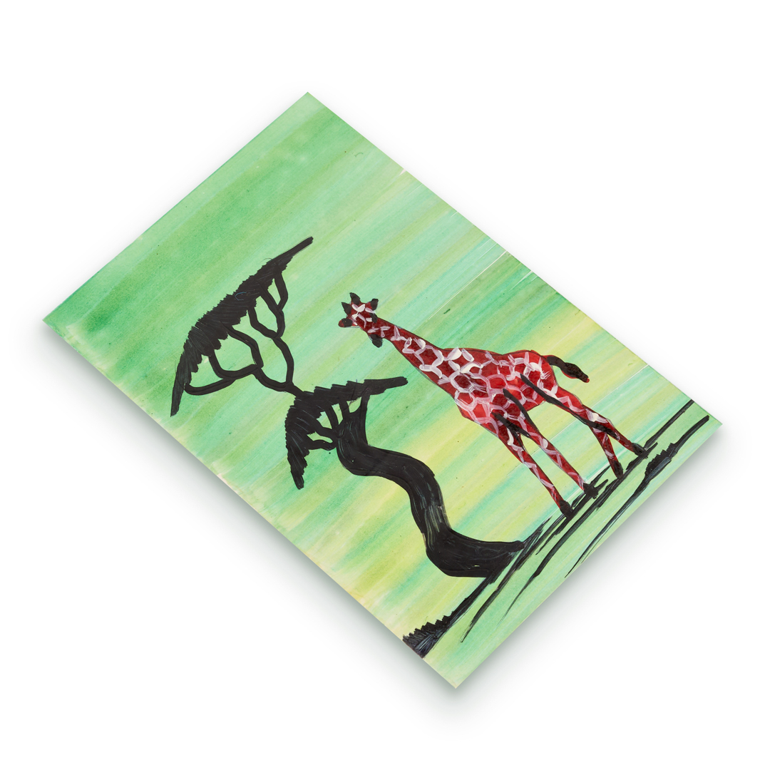 Hand-Painted Savanna Landscape Art Card (Pastel Green Giraffe)