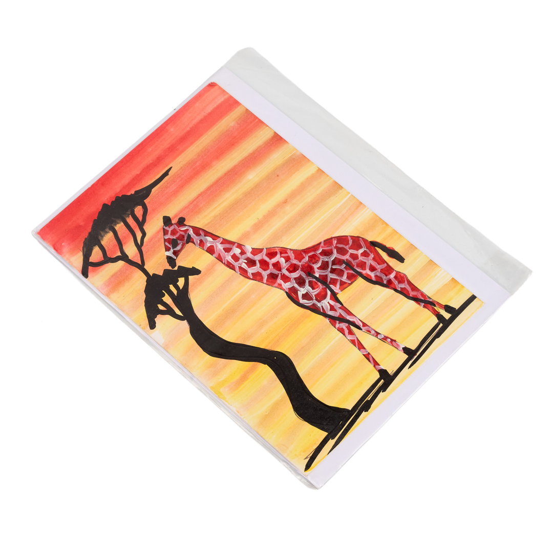 Hand-Painted Savanna Landscape Art Card (Sunset Giraffe Feeding in Sleeve)
