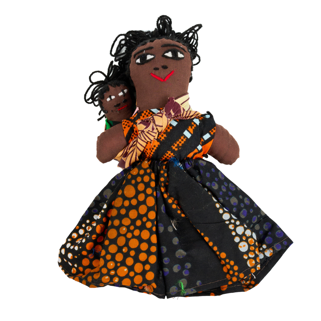 Handcrafted African Kitenge Rag Doll (Mother & Baby — Orange Polka Dot)