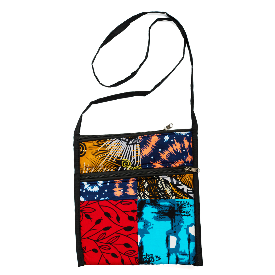 African fabric patchwork small crossbody bag, handmade ankara purse, women's handbag(Four-Quadrant Multi-Pattern)