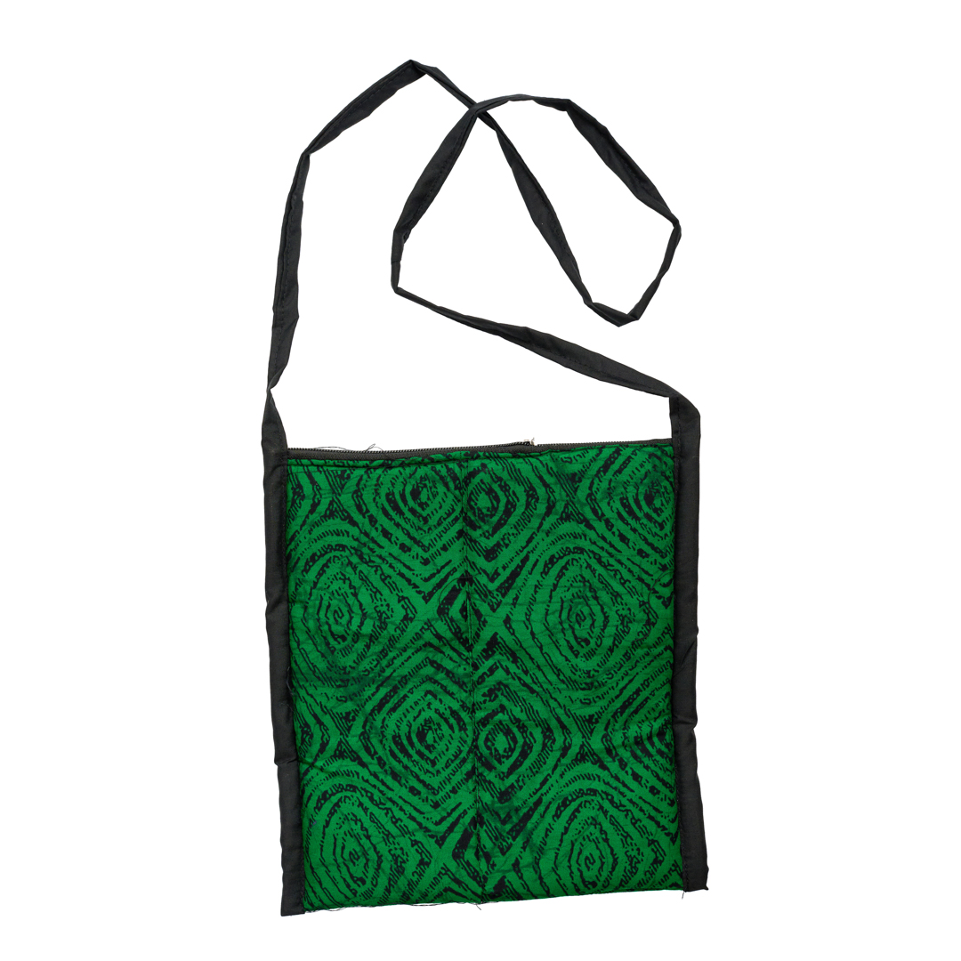 African fabric patchwork small crossbody bag, handmade ankara purse, women's Sling bag (Monochromatic Forest Green Maze)