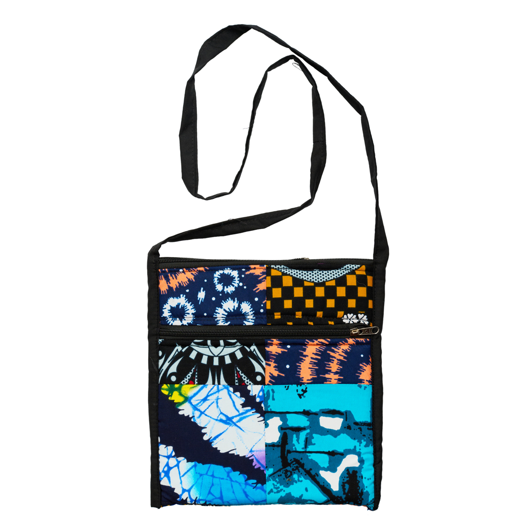 African fabric patchwork small crossbody bag, handmade ankara purse, women's Sling Bag (Four-Quadrant Abstract Swirl)