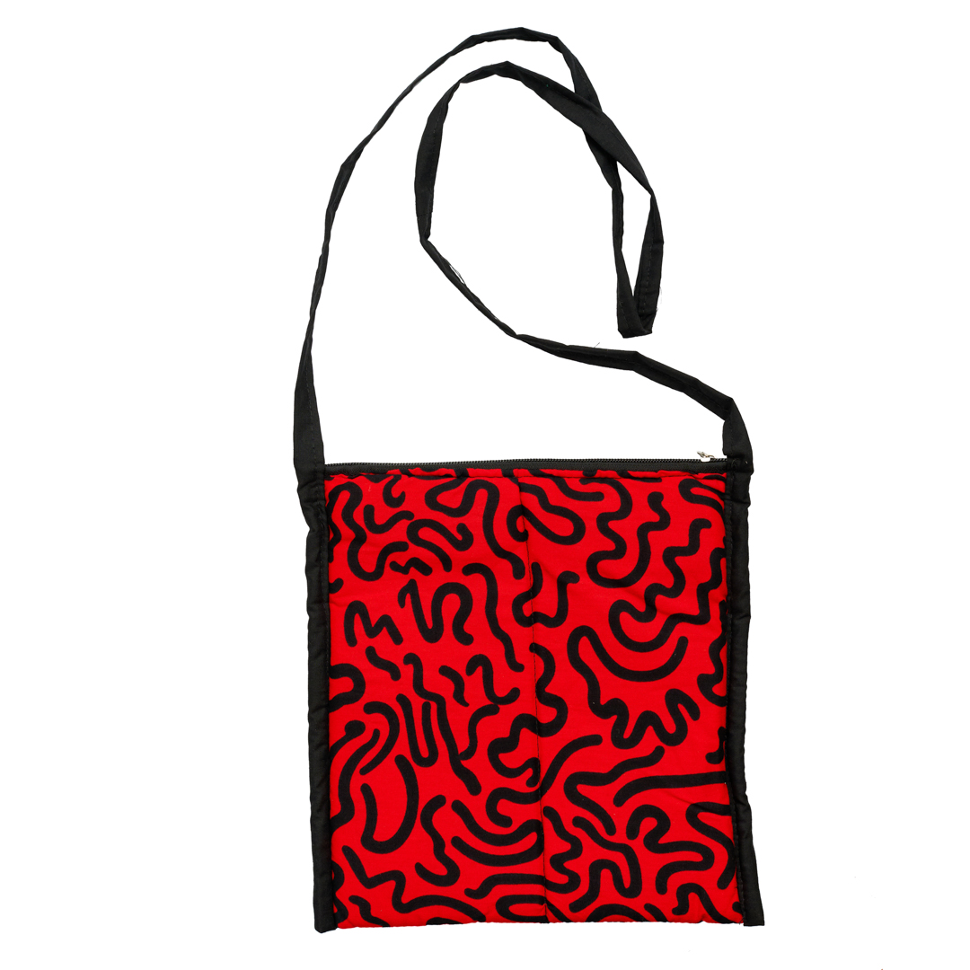 African fabric patchwork small crossbody bag, handmade ankara purse, women's Sling Bag (Crimson Organics Maze)