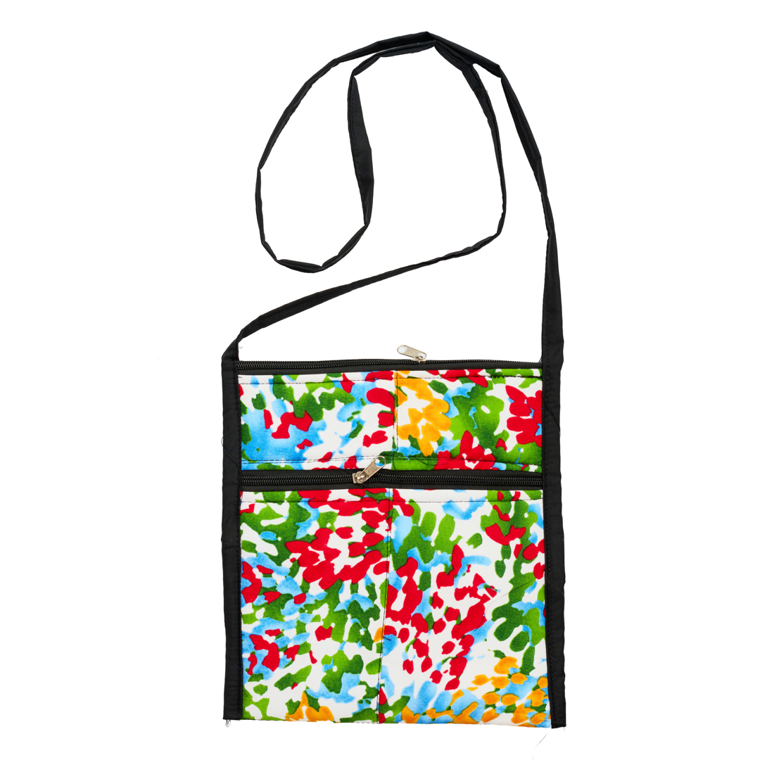African fabric patchwork small crossbody bag, handmade ankara purse, women's Sling Bag (Vibrant Savanna Floral Splatter)