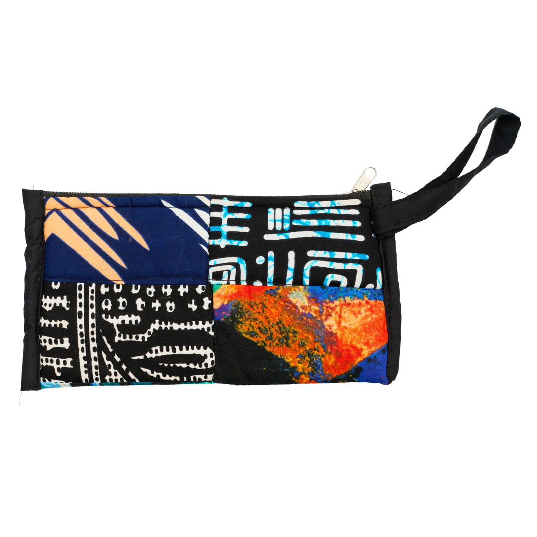 African Print Fabric Wristlet Wallet: Women's Zip Clutch with Interior Pocket ,Coin Pouch
