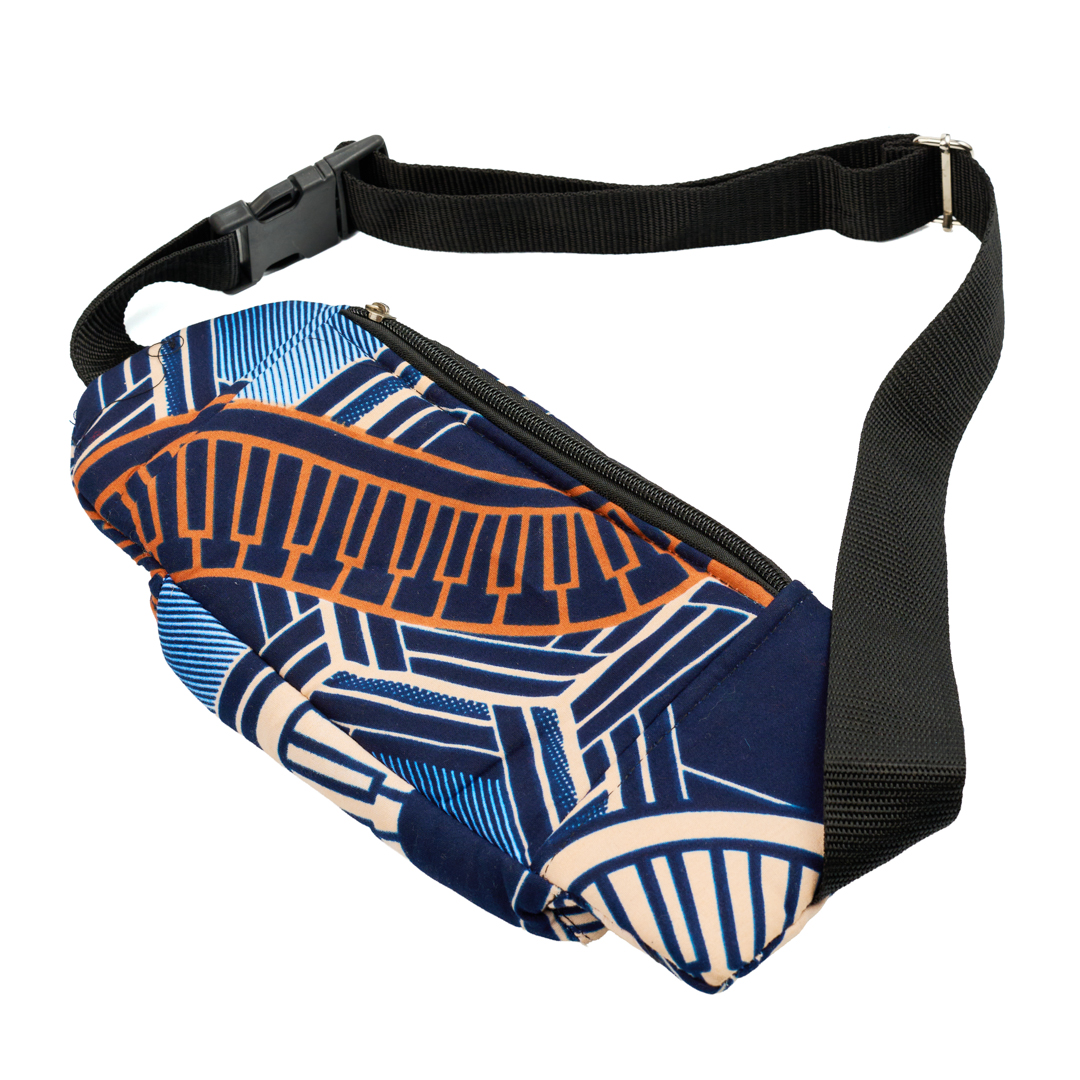 Hand-made African Print Fanny pack( The Sapphire Grid Nomad Fanny Pack)