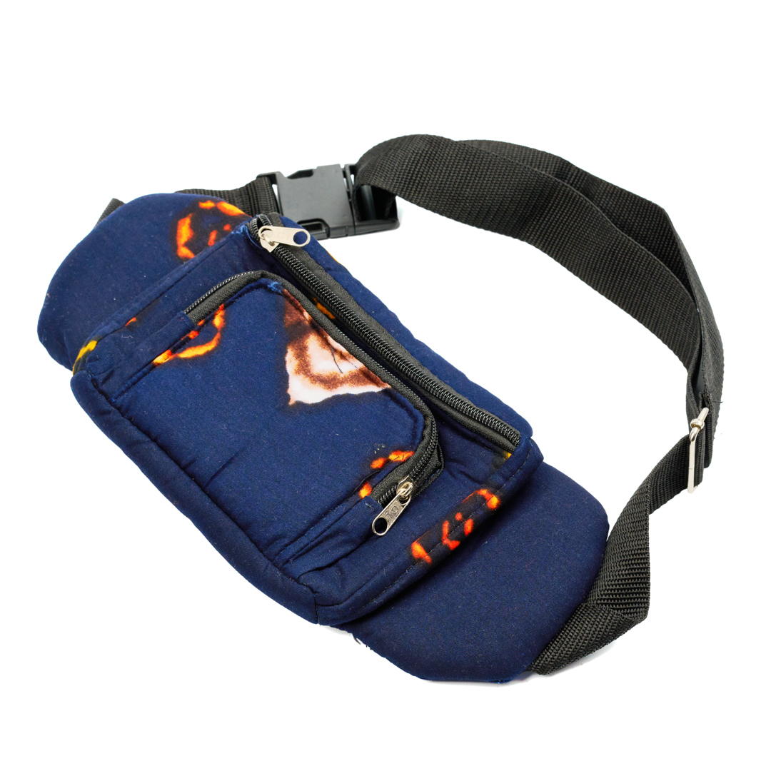 Hand-made African print Waist bag (Solar Eclipse Indigo fanny Bag)
