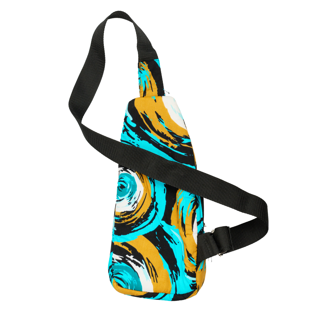 Hand-made African Print Fanny pack (Turquoise Whirlwind Crossbody Sling waist bag)