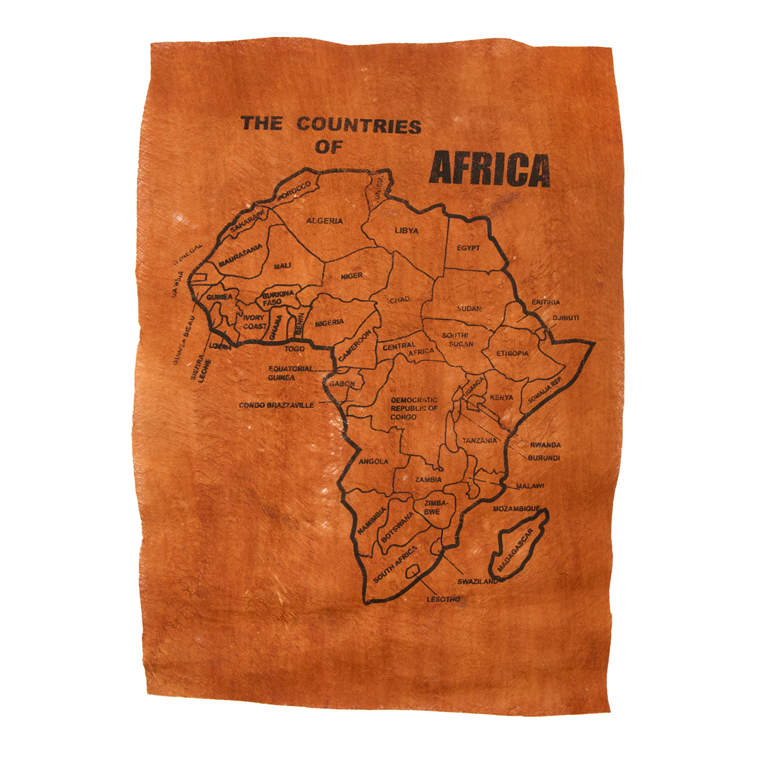 Hand- painted red bark cloth African map countries (The Sovereign Borders African Map)